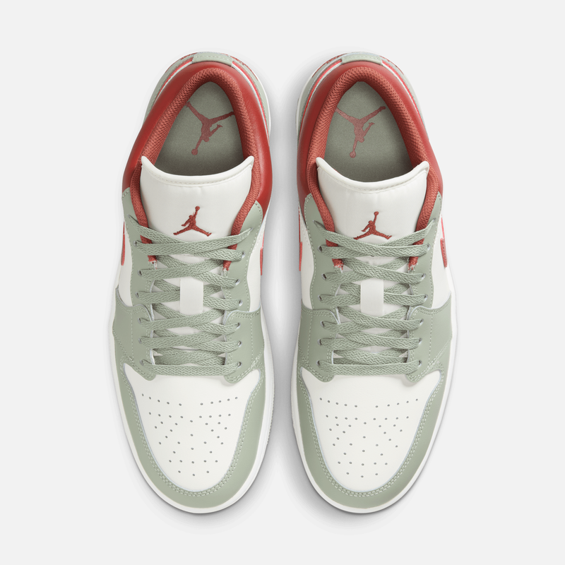 Air Jordan 1 Low - Branco-creme / Verde-jade / Cinza-platinado / Branco / Vermelho-terra